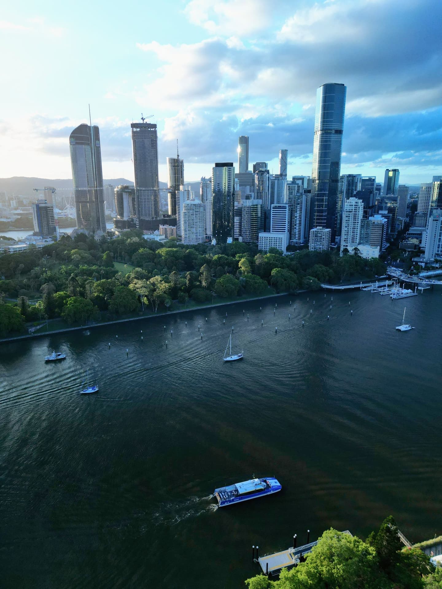 Aerial view of the river running through the city
