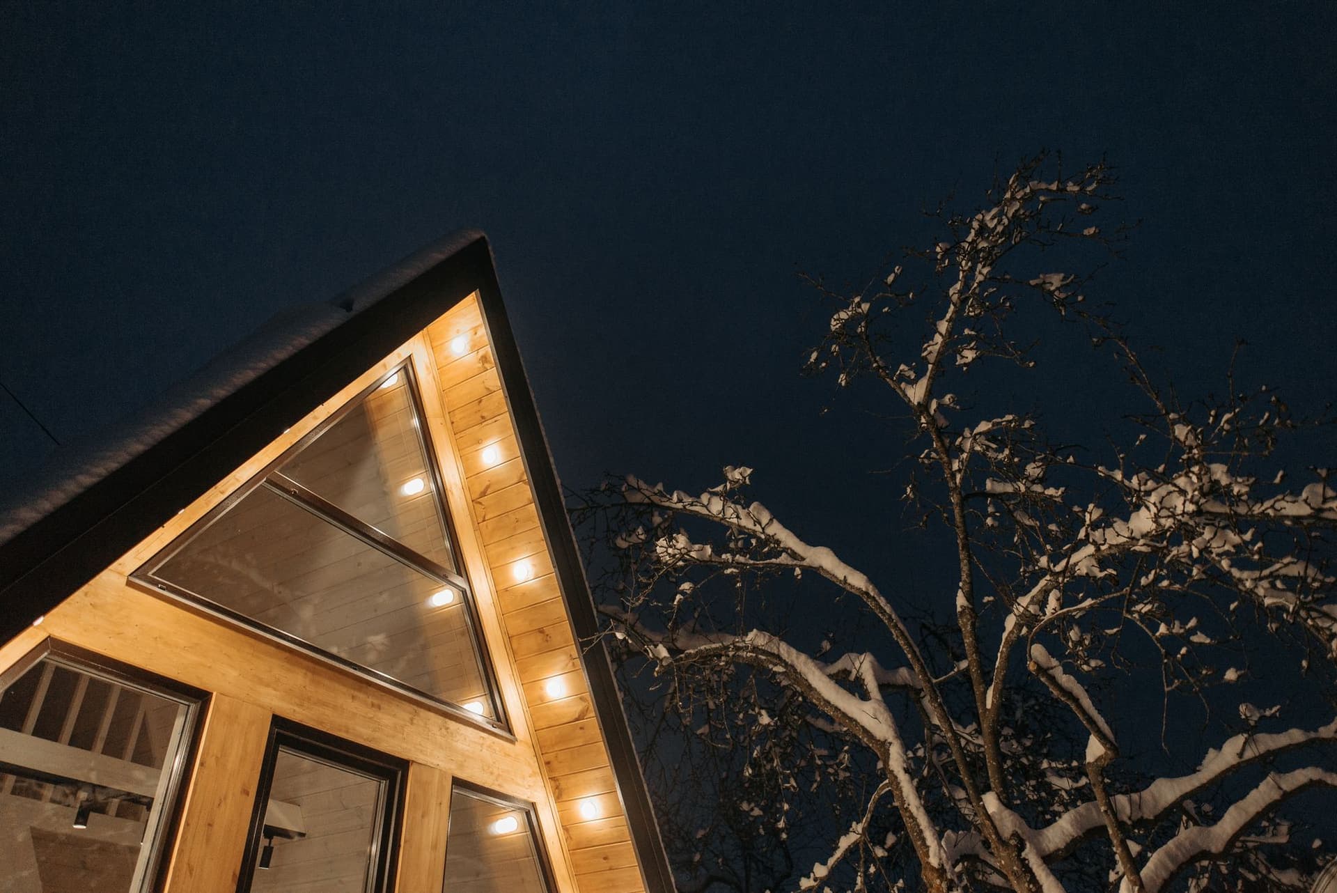 A cabin among snow-covered trees