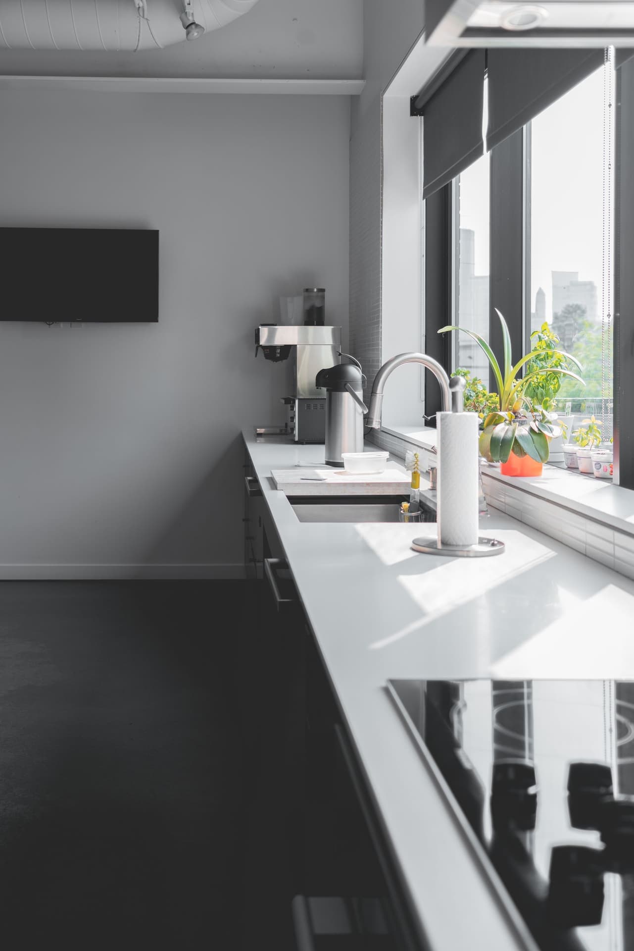 Sunlit kitchen counter